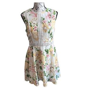 Disney Princess Yellow White and Pink Floral A-Line Mini Dress Size Medium